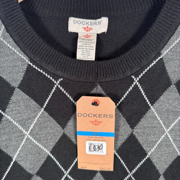 NWT Dockers Comfort Sweater Mens XL Black Argyle Diamond Long Sleeve Pullover - Picture 3 of 6